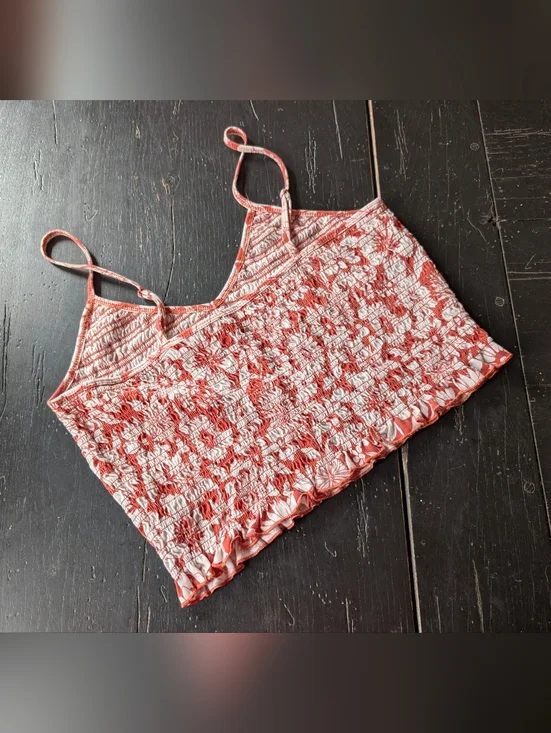 American Eagle Large Floral Strappy V-Neck Crop Top Boho Chic Indie Summer Girl - Picture 5 of 7